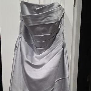 David's Bridal Strapless Silver Dress